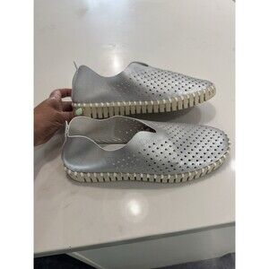 Ilse Jacobsen Tulip Shoes Flats Silver Slip On Cutout Women’s 39 US 8.5-9